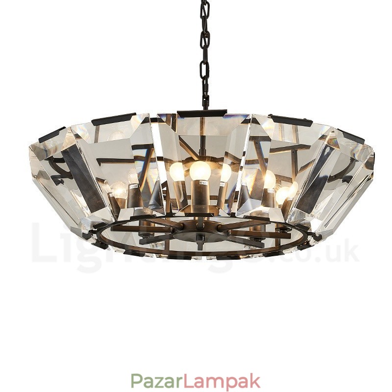 Modern, modern 8 könnyű acél függőlámpa CrystalGlass ernyővel