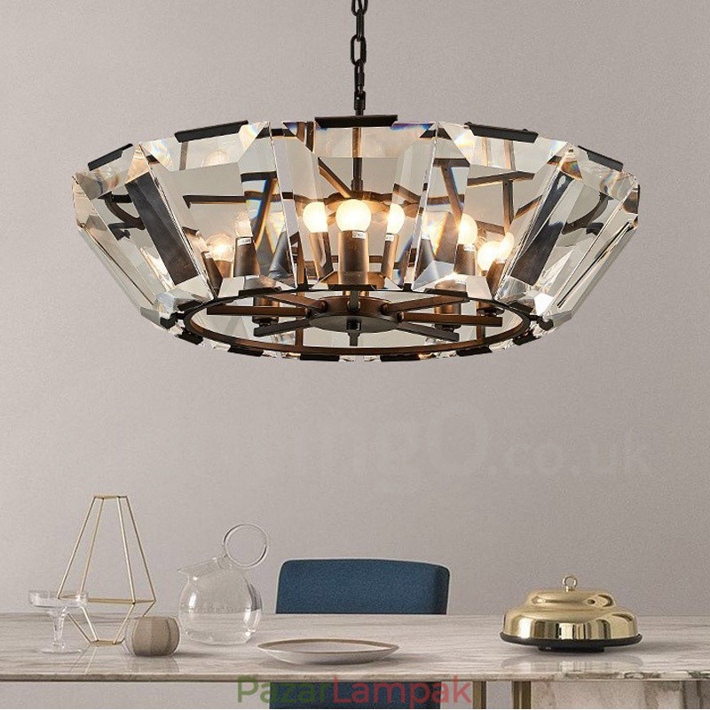 Modern, modern 8 könnyű acél függőlámpa CrystalGlass ernyővel