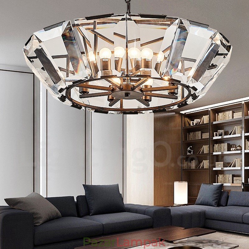 Modern, modern 8 könnyű acél függőlámpa CrystalGlass ernyővel
