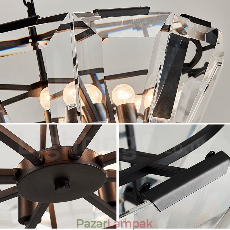Modern, modern 8 könnyű acél függőlámpa CrystalGlass ernyővel