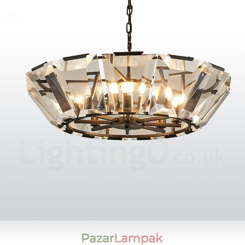 Modern, modern 8 könnyű acél függőlámpa CrystalGlass ernyővel