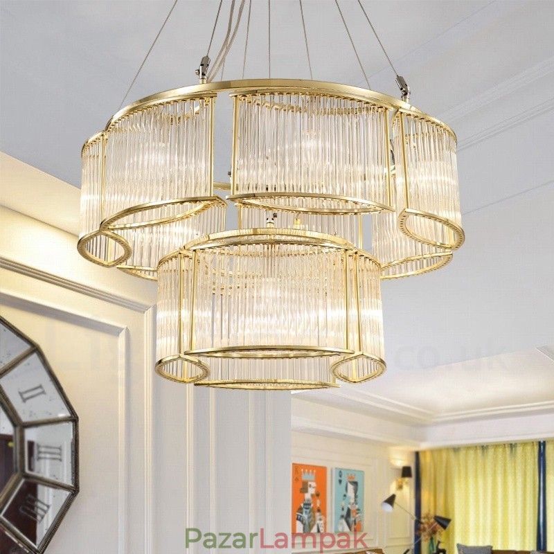 Modern, modern 11 könnyű acél függőlámpa CrystalGlass ernyővel