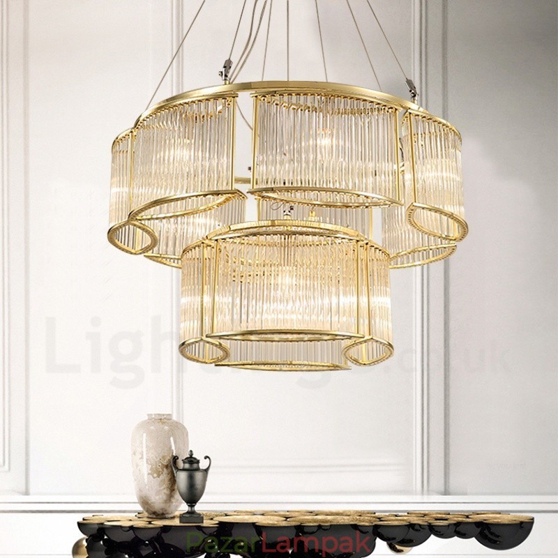 Modern, modern 11 könnyű acél függőlámpa CrystalGlass ernyővel