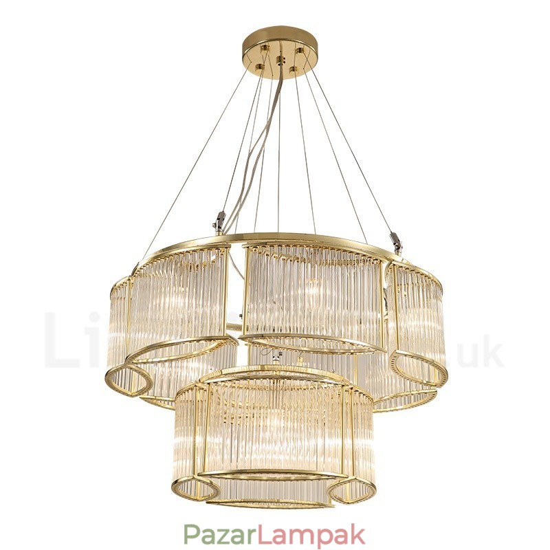 Modern, modern 11 könnyű acél függőlámpa CrystalGlass ernyővel