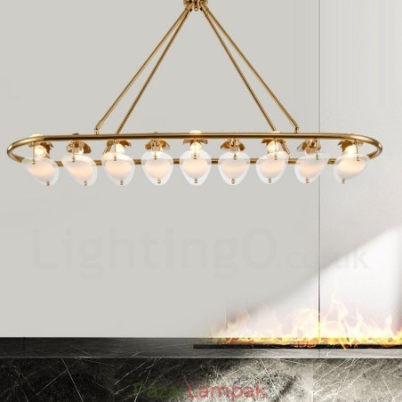 Modern, kortárs 9 világos sárgaréz függőlámpa üvegárnyékolóval