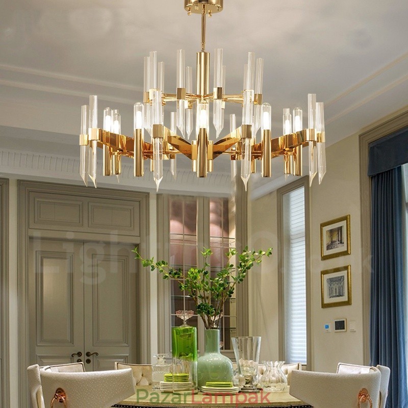 Modern modern 18 könnyű alumínium ötvözet csillár kristály ernyővel