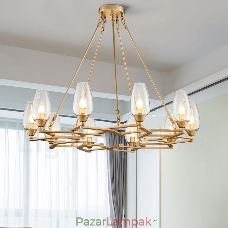 Modern, kortárs 10 könnyű acél függőlámpa üvegernyővel
