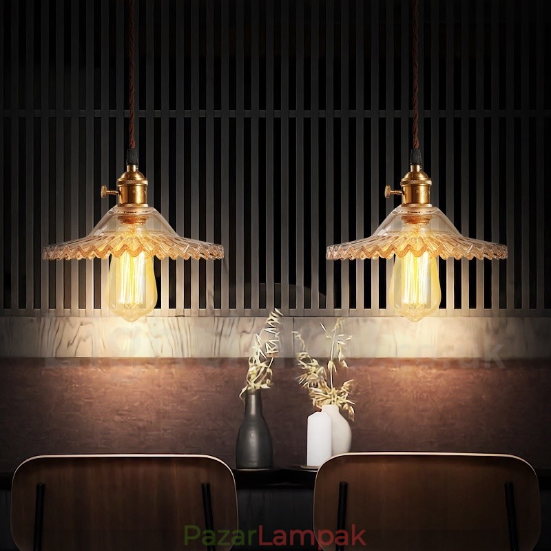 Rusztikus Lodge Retro 1 könnyű acél függőlámpa üvegernyővel