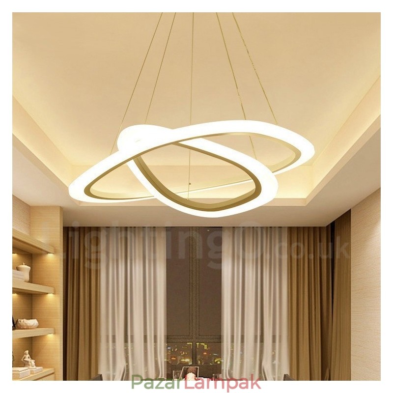 Távirányítóval szabályozható Modern, modern 2 gyűrűs könnyű alumínium ötvözet függőlámpa akril ernyővel