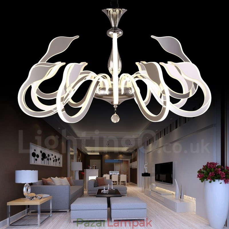 Szabályozható, modern kortárs 12 világos acél csillár akril ernyővel