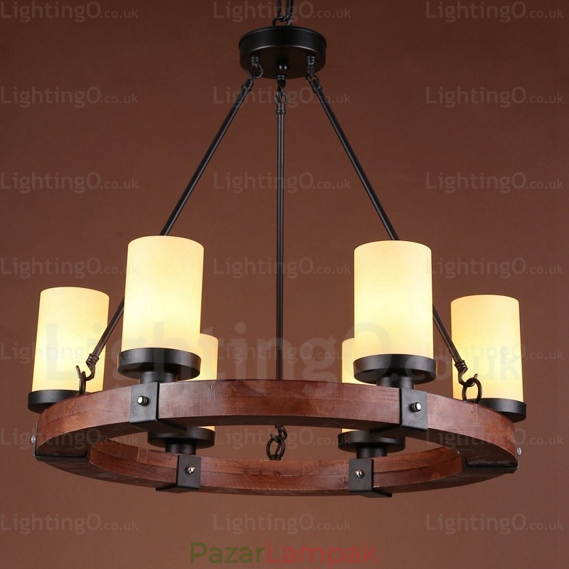 6 Light Country rusztikus függőlámpa üvegernyővel