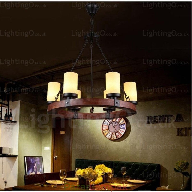 6 Light Country rusztikus függőlámpa üvegernyővel