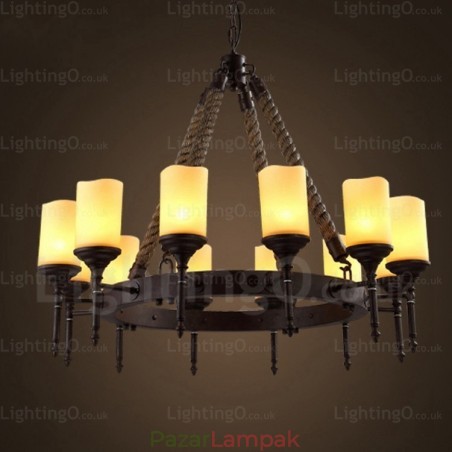 12 Light Country rusztikus vintage retro függőlámpa üvegárnyékolással
