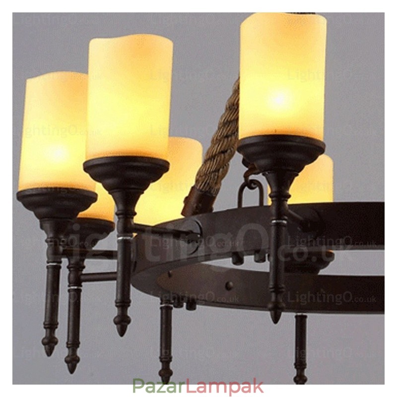 12 Light Country rusztikus vintage retro függőlámpa üvegárnyékolással