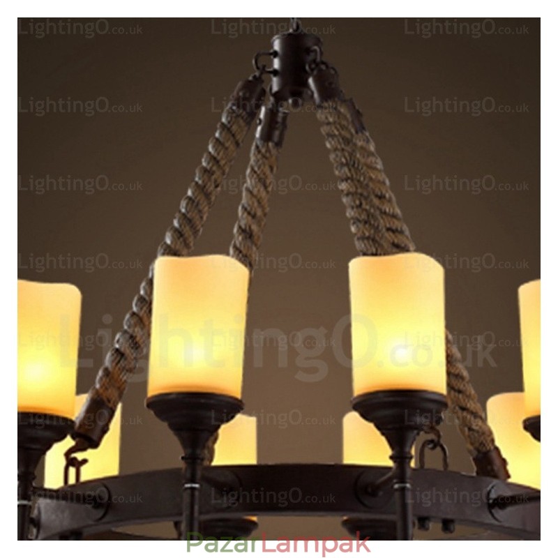 12 Light Country rusztikus vintage retro függőlámpa üvegárnyékolással