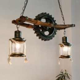 2 Light Country rusztikus vintage retro függőlámpa üvegernyővel