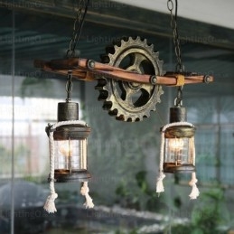 2 Light Country rusztikus vintage retro függőlámpa üvegernyővel