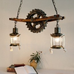 2 Light Country rusztikus vintage retro függőlámpa üvegernyővel