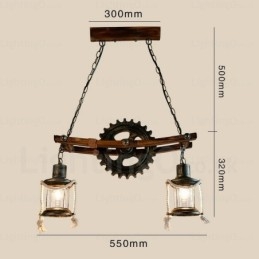 2 Light Country rusztikus vintage retro függőlámpa üvegernyővel