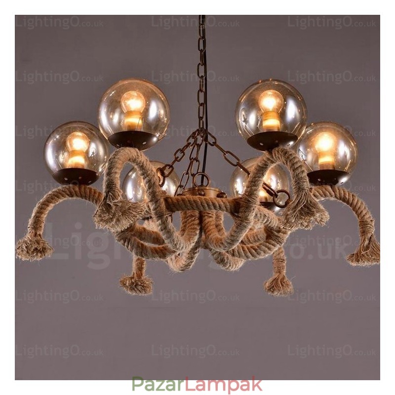 6 Light Vintage Retro függeszték, üvegernyővel