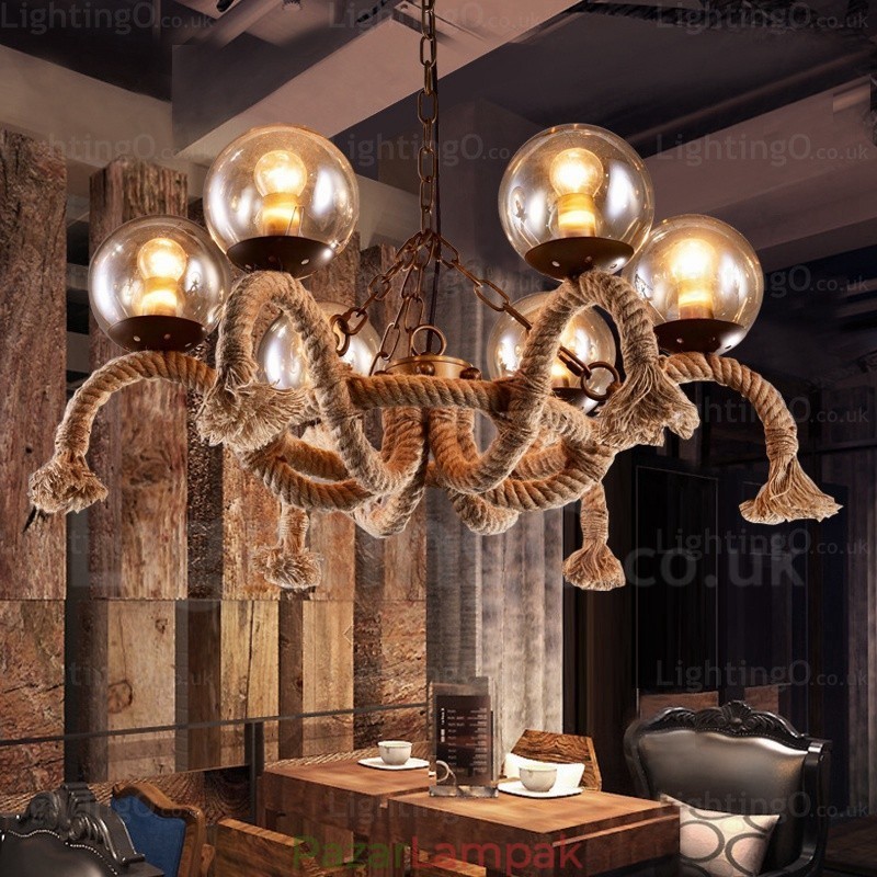 6 Light Vintage Retro függeszték, üvegernyővel