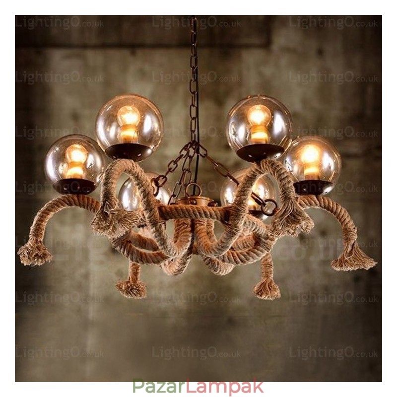 6 Light Vintage Retro függeszték, üvegernyővel