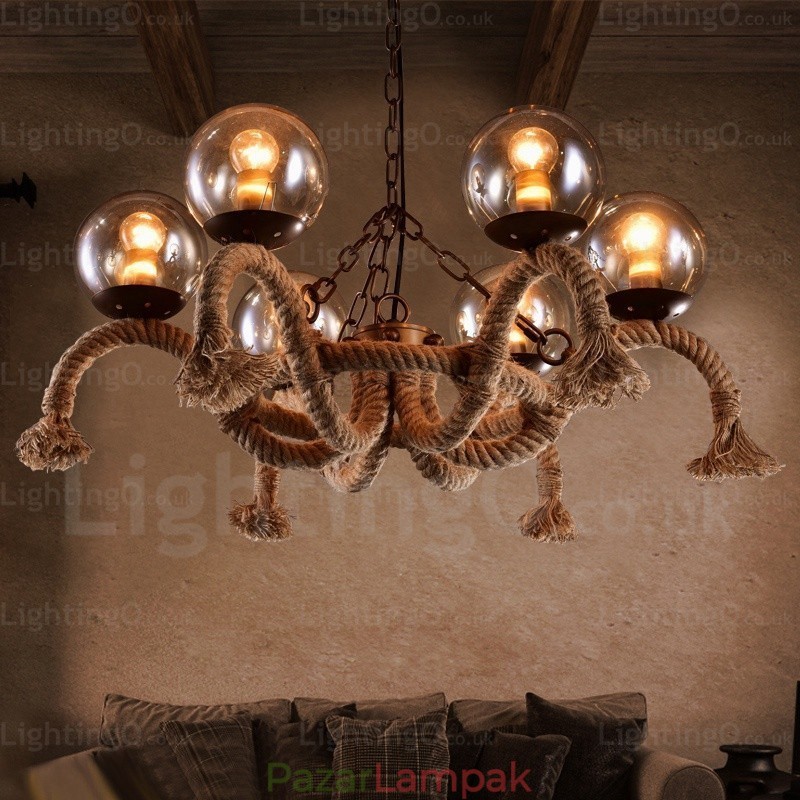 6 Light Vintage Retro függeszték, üvegernyővel