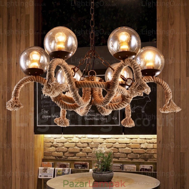 6 Light Vintage Retro függeszték, üvegernyővel