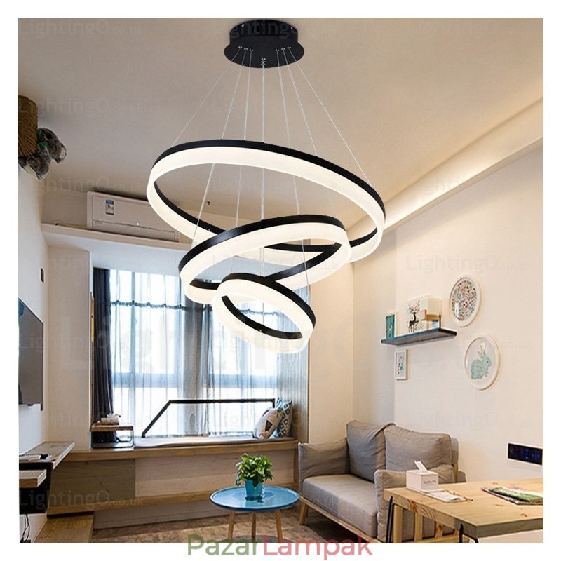 Wi-Fi intelligens, szabályozható 3 gyűrűs, modern, modern függőlámpa akril ernyővel