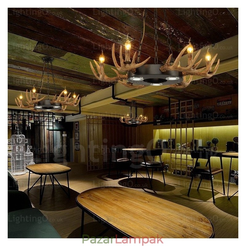 9 Light Vintage Retro rusztikus agancs csillár függőlámpa