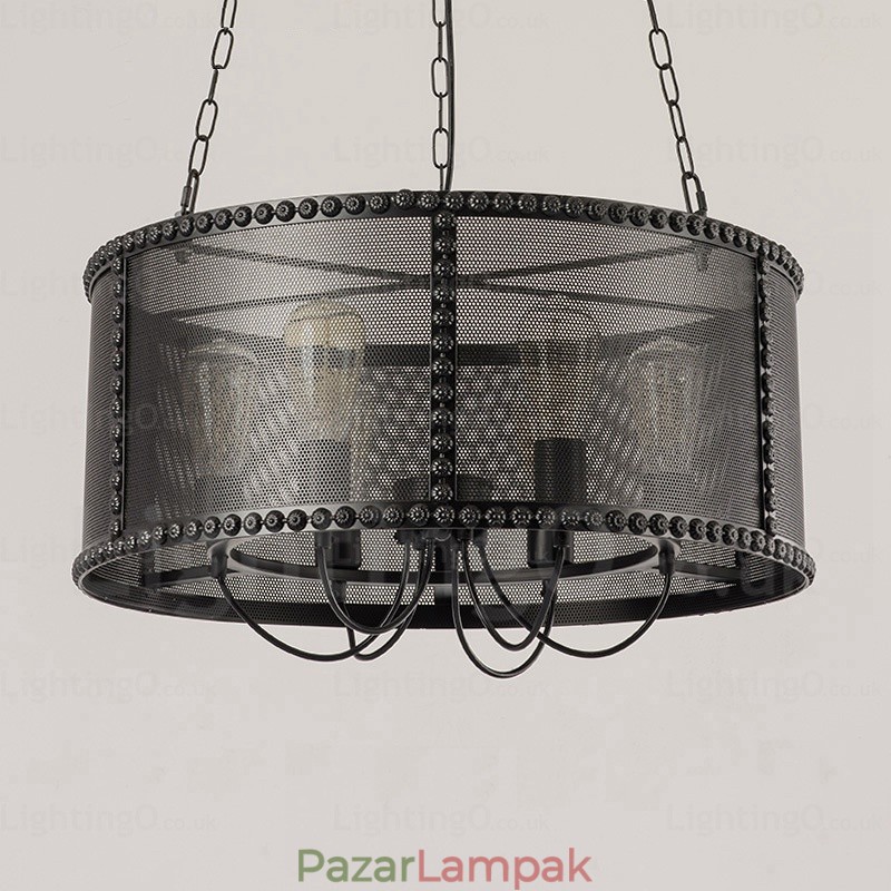 6 Light Vintage retro függőlámpa rozsdamentes acél ernyővel