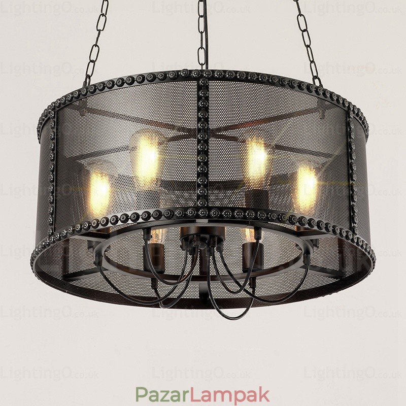 6 Light Vintage retro függőlámpa rozsdamentes acél ernyővel