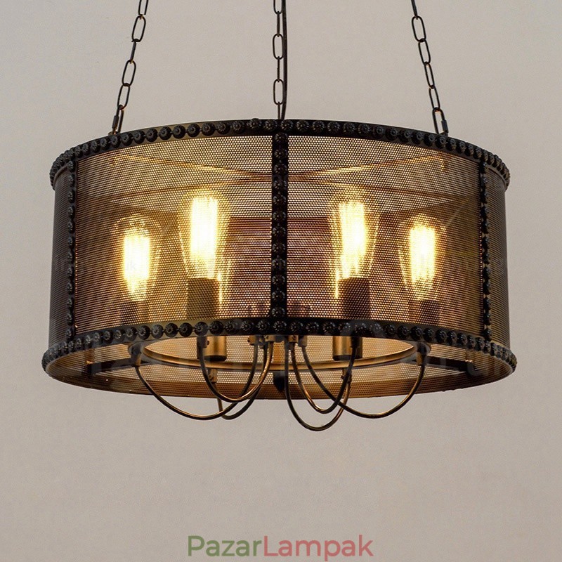 6 Light Vintage retro függőlámpa rozsdamentes acél ernyővel