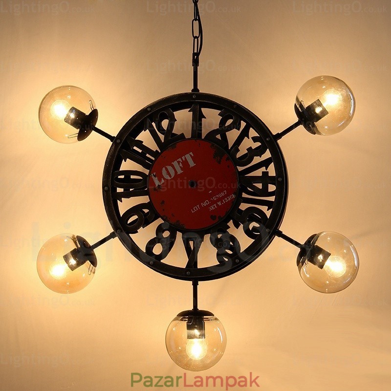 5 Light Vintage retro függőlámpa üvegernyővel