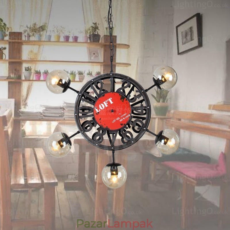 5 Light Vintage retro függőlámpa üvegernyővel