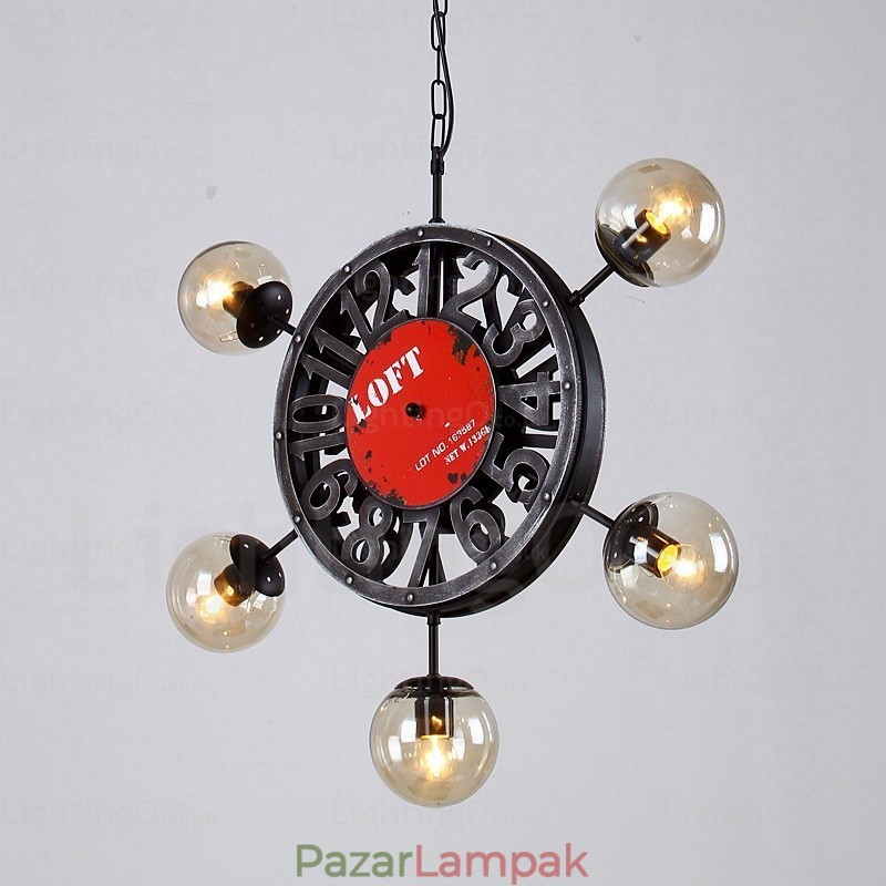 5 Light Vintage retro függőlámpa üvegernyővel