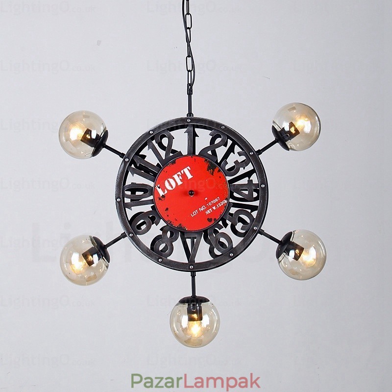 5 Light Vintage retro függőlámpa üvegernyővel