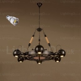 6 Light Vintage retro függőlámpa rozsdamentes acél ernyővel