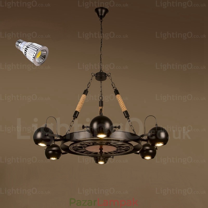 6 Light Vintage retro függőlámpa rozsdamentes acél ernyővel