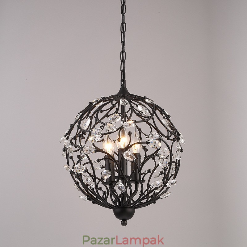 3 Light Vintage Retro Globe kristály függőlámpa