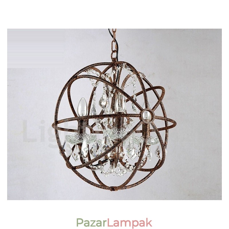 4 fény átmérője 40 cm Vintage kristálygömb festmény fém csillár rozsdás színű függeszték