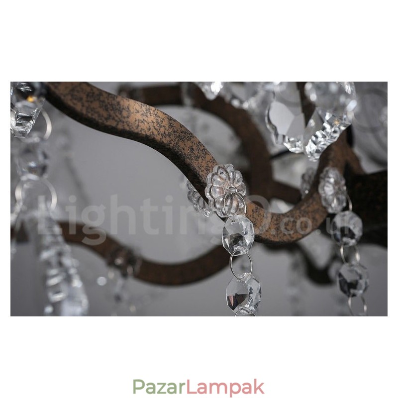 6 fény átmérője 60cm Vintage kristályfestmény fém csillár rozsdás vas színű függeszték