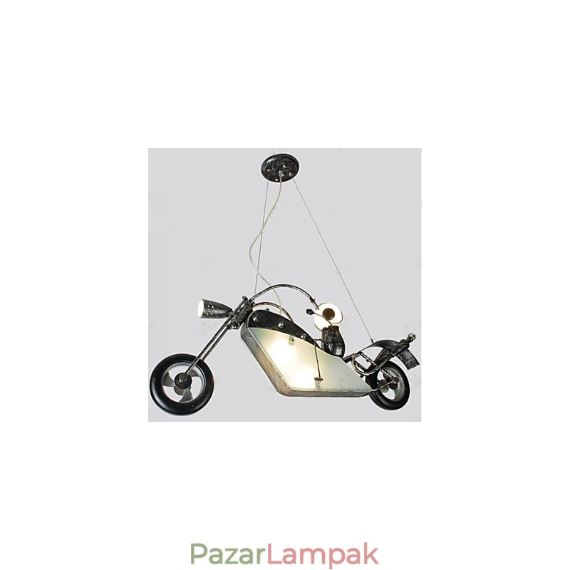 Nosztalgikus gyermek fiú motorkerékpár vascsillár világító lámpák