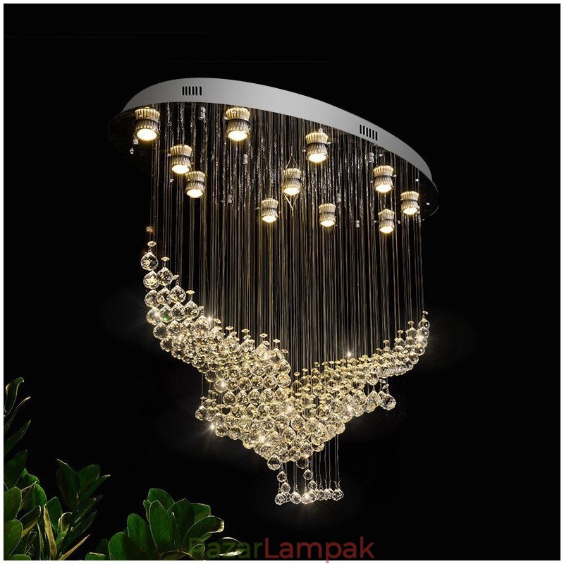 Modern, modern csillár süllyeszthető függőlámpa kristály esőcsepp lámpa