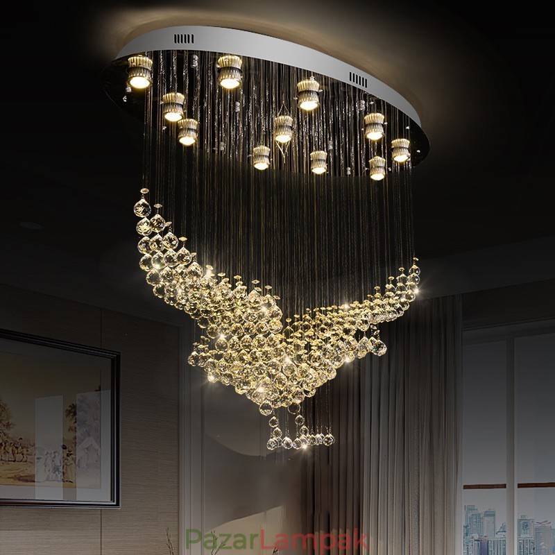 Modern, modern csillár süllyeszthető függőlámpa kristály esőcsepp lámpa