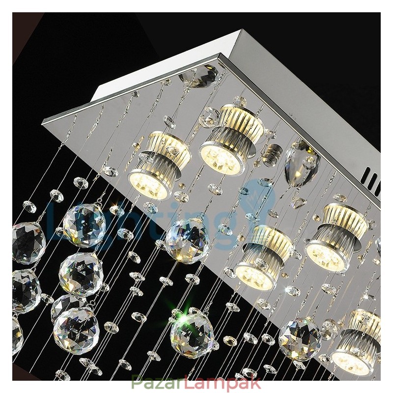 Modern, modern csillár süllyeszthető függőlámpa kristály esőcsepp lámpa