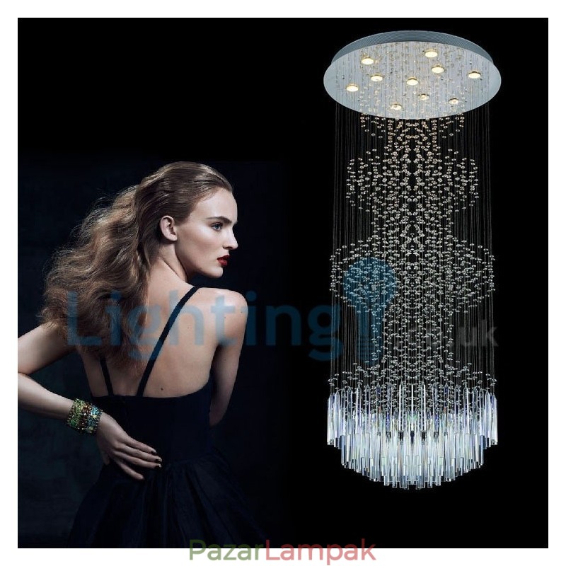 Modern, modern csillár süllyeszthető függőlámpa kristály esőcsepp lámpa