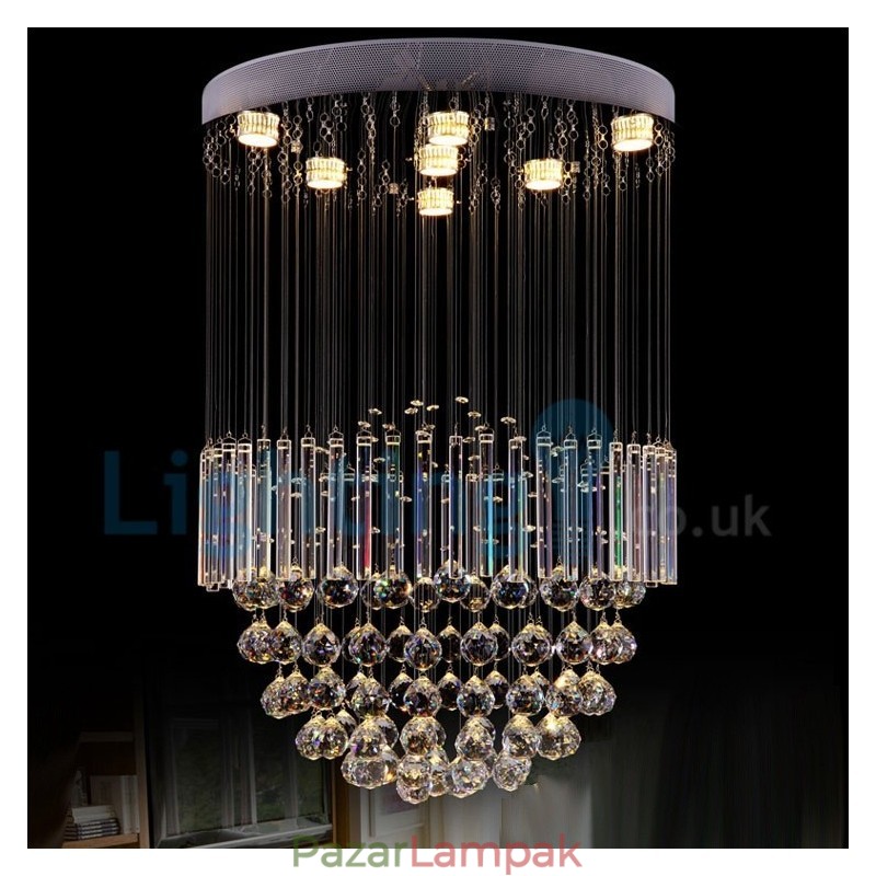 Modern, modern csillár süllyeszthető függőlámpa kristály esőcsepp lámpa