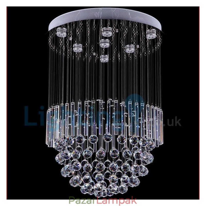 Modern, modern csillár süllyeszthető függőlámpa kristály esőcsepp lámpa