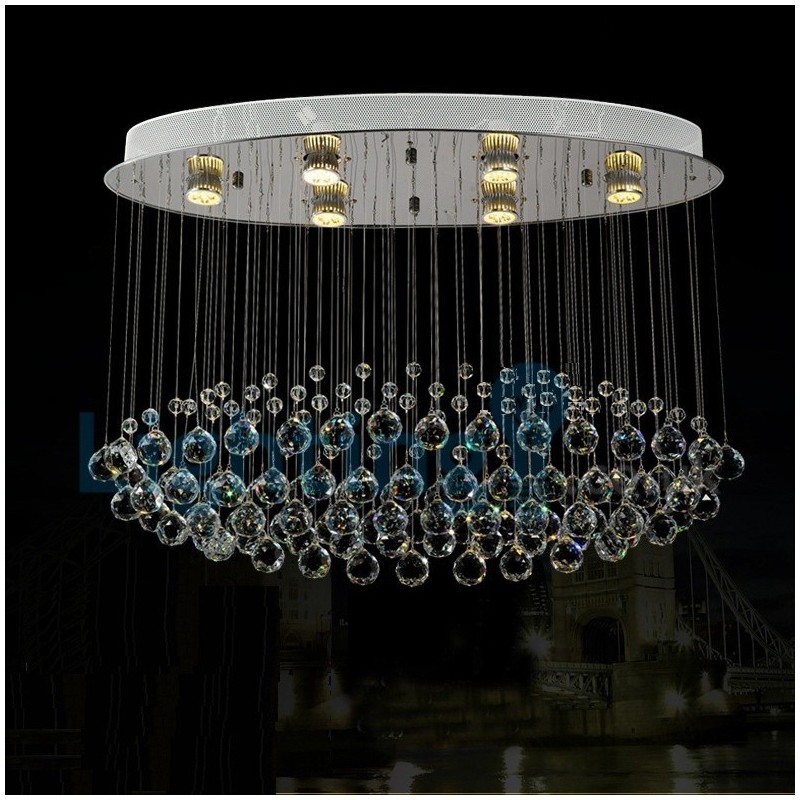 Modern, modern csillár süllyeszthető függőlámpa kristály esőcsepp lámpa